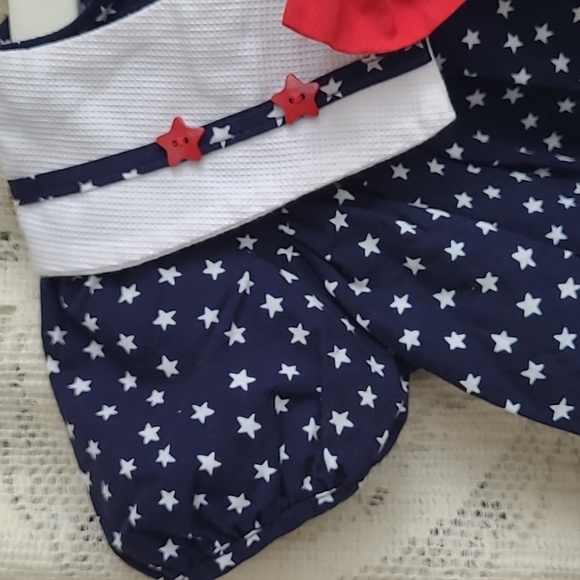 Vintage red, white, blue Short Sleeve Toddler Summer Dress With Stars & Red Bow - Picture 5 of 5